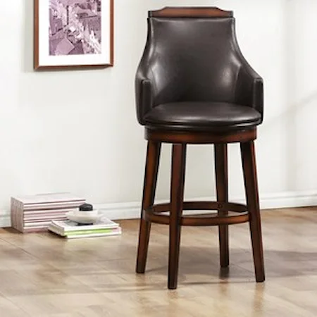 Transitional Upholstered Bar Height Chair with Swiveling Seat